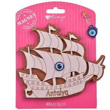 Antalya Themed Wooden Backing Card Souvenir Fridge Magnet - 15