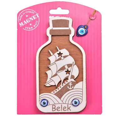 Belek Themed Wooden Backing Card Souvenir Fridge Magnet - 10