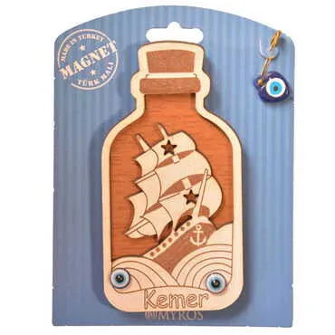 Kemer Themed Wooden Backing Card Souvenir Fridge Magnet - 22