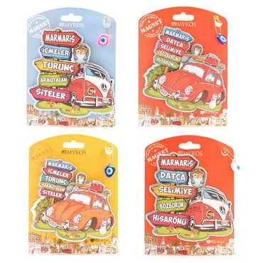 Marmaris Region Themed Wooden UV Printed Custom Backing Carded Fridge Magnet - 3