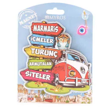Marmaris Region Themed Wooden UV Printed Custom Backing Carded Fridge Magnet - 5