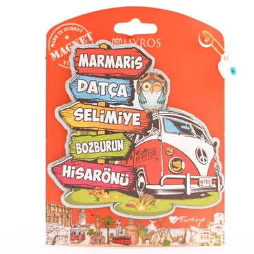 Marmaris Region Themed Wooden UV Printed Custom Backing Carded Fridge Magnet - 6