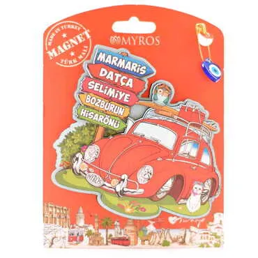 Marmaris Region Themed Wooden UV Printed Custom Backing Carded Fridge Magnet - 10