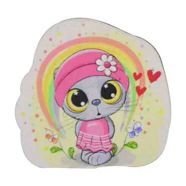 Toptan Kedi Temalı Myros Ahşap Rozet - 4