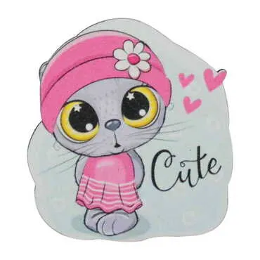 Toptan Kedi Temalı Myros Ahşap Rozet - 5