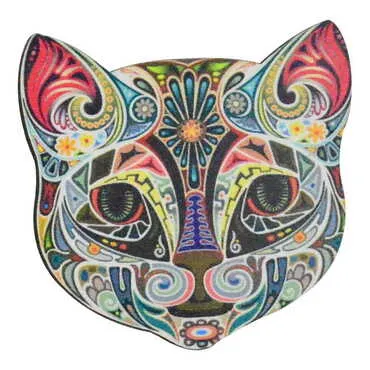 Toptan Kedi Temalı Myros Ahşap Rozet - 7