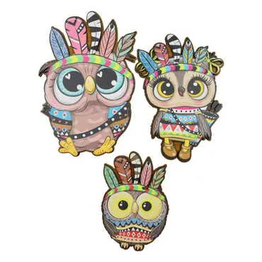 Owl Themed Wooden Wall Decoration Set of 3 pcs - 3
