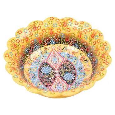 Turkish Ceramic Engraved Relief Daisy Bowl 30 cm - 8