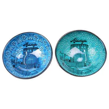 Alanya Themed Turkish Ceramic Turquoise Bowl 16 Cm - 2
