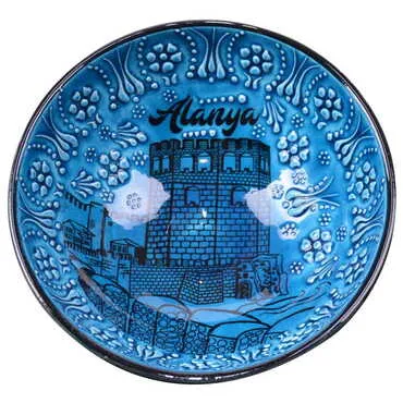 Alanya Themed Turkish Ceramic Turquoise Bowl 16 Cm - 4