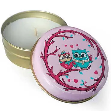 Owl Themed Metal Tin Boxed Scented Love Candle 73x35 mm - 4