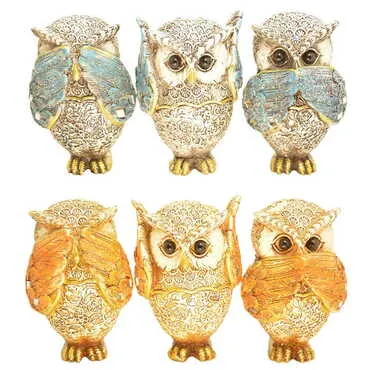 Polyester Owl Figurine Set Of 3 Pcs Small Size - 2