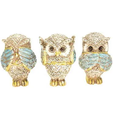 Polyester Owl Figurine Set Of 3 Pcs Small Size - 3