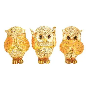Polyester Owl Figurine Set Of 3 Pcs Small Size - 4