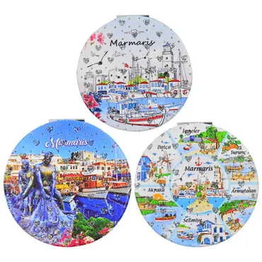 Toptan Marmaris Temalı Myros Yuvarlak Pu Ayna - 4