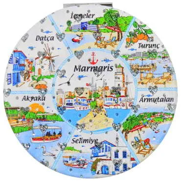 Toptan Marmaris Temalı Myros Yuvarlak Pu Ayna - 6