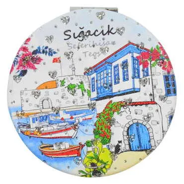 Sığacık Themed Custom Printed Round Pocket Mirror - 9