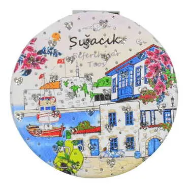 Sığacık Themed Custom Printed Round Pocket Mirror - 10