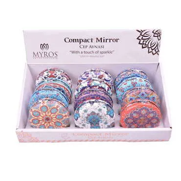 Tile Pattern Themed Custom Printed Round Curved Pocket Mirror - 2