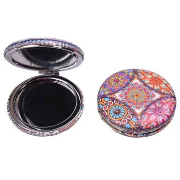 Mandala Themed Custom Printed Round Curved Pocket Mirror - 8
