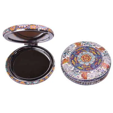 Mandala Themed Custom Printed Round Curved Pocket Mirror - 12