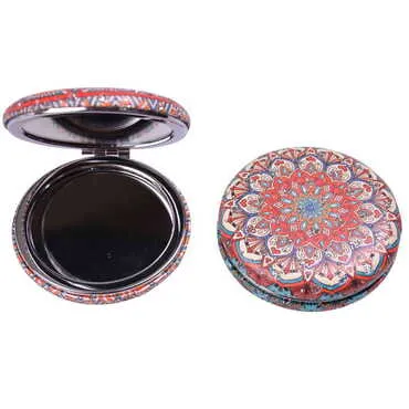 Mandala Themed Custom Printed Round Curved Pocket Mirror - 14