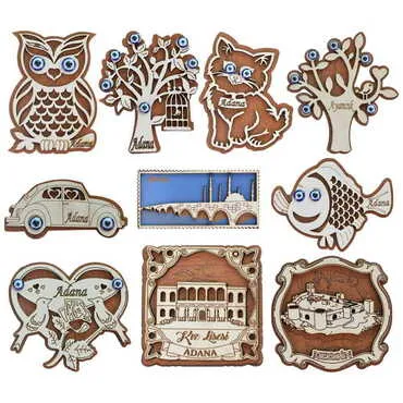 Adana Themed Wooden Engraved Souvenir Fridge Magnet - 3