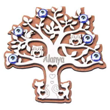 Alanya Themed Wooden Engraved Souvenir Fridge Magnet - 24