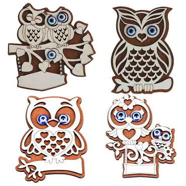 Owl Themed Wooden Engraved Souvenir Fridge Magnet - 2
