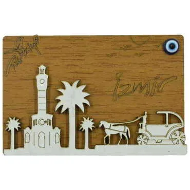 Izmir Themed Wooden Engraved Souvenir Fridge Magnet - 8