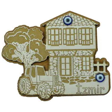Izmir Themed Wooden Engraved Souvenir Fridge Magnet - 11