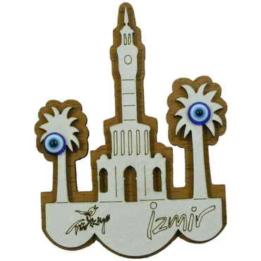 Izmir Themed Wooden Engraved Souvenir Fridge Magnet - 14