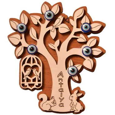 Kemer Themed Wooden Engraved Souvenir Fridge Magnet - 5