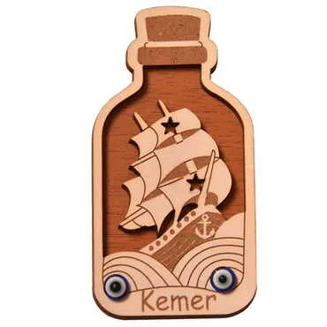 Kemer Themed Wooden Engraved Souvenir Fridge Magnet - 35