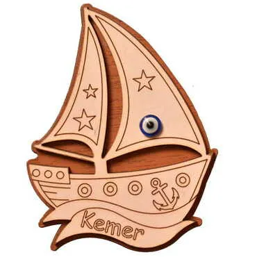 Kemer Themed Wooden Engraved Souvenir Fridge Magnet - 37