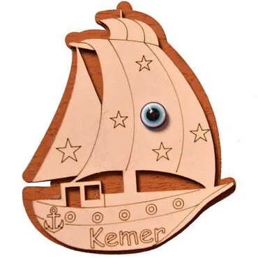 Kemer Themed Wooden Engraved Souvenir Fridge Magnet - 38