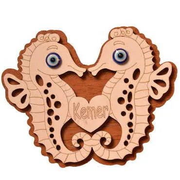 Kemer Themed Wooden Engraved Souvenir Fridge Magnet - 42