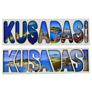 Toptan Kuşadası Temalı Myros Yazı Ahşap Magnet - 3