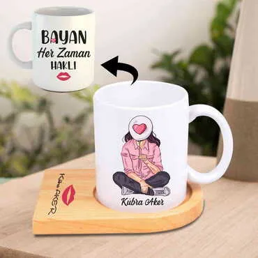 Toptan Sevgiliye Özel Ahşap Kupa Sunum Seti - 3