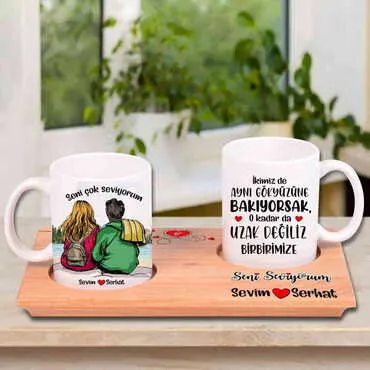 Toptan Sevgiliye Özel Ahşap 2 Li̇ Kupa Sunum Seti̇ - 7