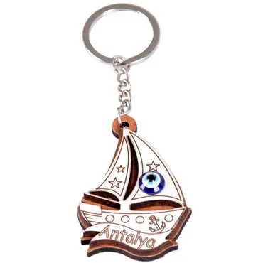 Antalya Themed Wooden Custom Printed Wooden Keyring - 24