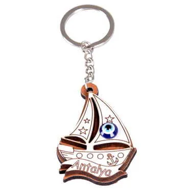 Ship Themed Wooden Custom Printed Wooden Keyring - 3