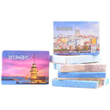 Istanbul Themed Wooden Canvas Fridge Magnet 50x70 mm - 11