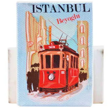 Istanbul Themed Wooden Canvas Fridge Magnet 50x70 mm - 12