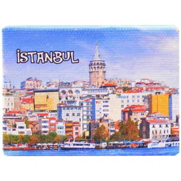 Istanbul Themed Wooden Canvas Fridge Magnet 50x70 mm - 13