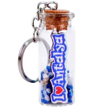 Antalya Themed Collectible Glass Bottle Shape Keychain - 12