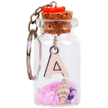 Letter Themed Collectible Glass Bottle Shape Keychain - 4