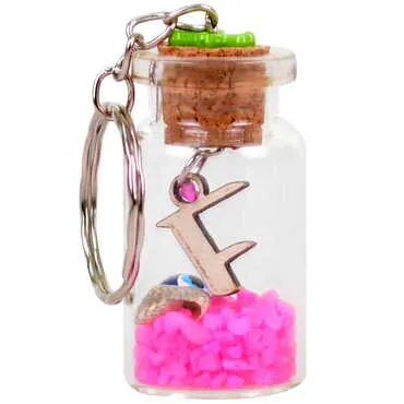 Letter Themed Collectible Glass Bottle Shape Keychain - 9