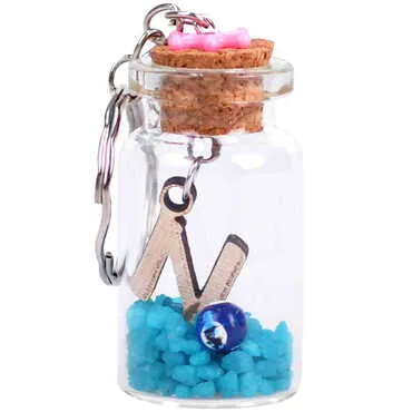 Letter Themed Collectible Glass Bottle Shape Keychain - 17