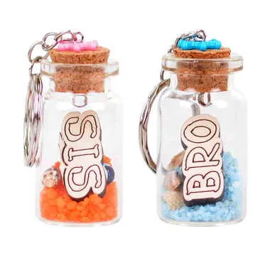 Sibling Themed Collectible Glass Bottle Shape Keychain - 2